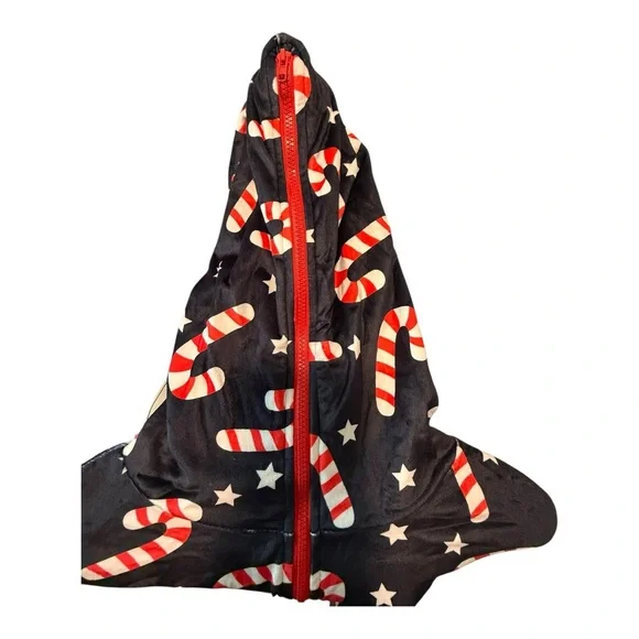 Unisex Adult Candy Cane Christmas Onesie Hoodie Pajamas Sz Small Fleece NWOT - Picture 4 of 9